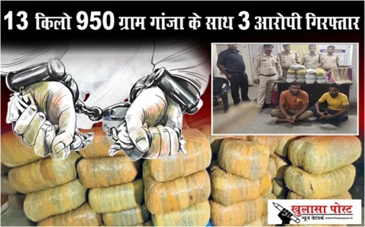 CG News : 13 किलो 950 ग्राम गांजा के साथ 3 आरोपी गिरफ्तार