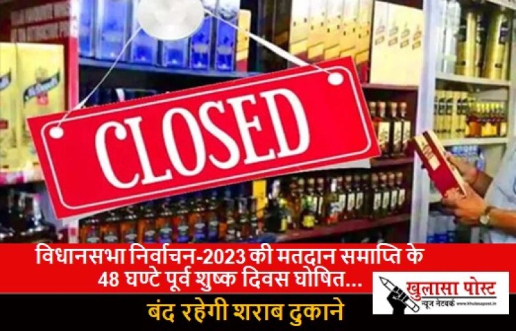 विधानसभा निर्वाचन-2023 की मतदान समाप्ति के 48 घण्टे पूर्व शुष्क दिवस घोषित... बंद रहेगी शराब दुकानें