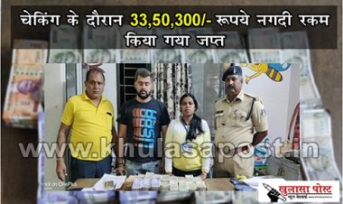 CG News : चेकिंग के दौरान 33,50,300/-रूपये नगदी रकम किया गया जप्त
