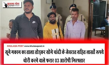 CG News : सूने मकान का ताला तोड़कर सोने चांदी के जेवरात सहित लाखों रूपये चोरी करने वाले फरार 03 आरोपी गिरफ्तार