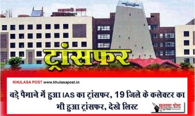 CG News : बड़े पैमाने में हुआ IAS का ट्रांसफर, 19 जिले के कलेक्टर का भी हुआ ट्रांसफर, देखे लिस्ट
