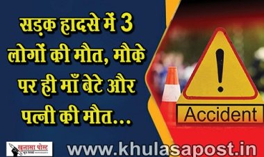 CG News : सड़क हादसे में 3 लोगों की मौत, मौके पर ही माँ बेटे और पत्नी की मौत...