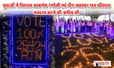 युवाओं ने विशाल आकर्षक रंगोली एवं दीप जलाकर शत प्रतिशत मतदान करने की अपील की
