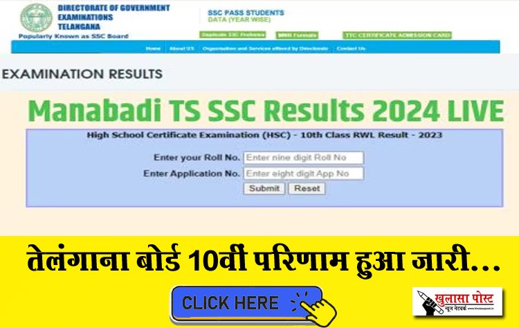 तेलंगाना बोर्ड 10वीं परिणाम हुआ जारी...