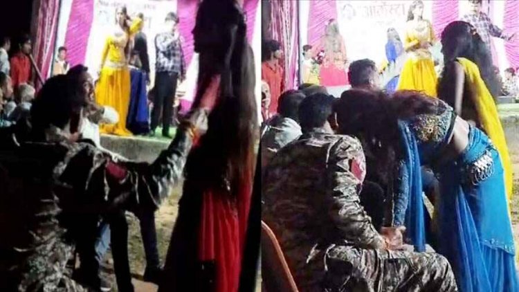 वर्दीधारी का आर्केस्ट्रा में डांसर महिला के साथ डांस करते आपत्तिजनक वीडियो वायरल, प्रधान आरक्षक सस्पेंड, नगर सैनिक का हुआ तबादला