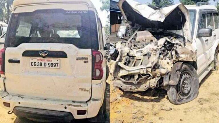 गरियाबंद नेशनल हाइवे 130C में पलटी तेज रफ्तार स्कॉर्पियो, बाल-बाल बचे SDM और नायब तहसीलदार, साइड डोर पर खून के निशान, वाहन के उड़े परखच्चे