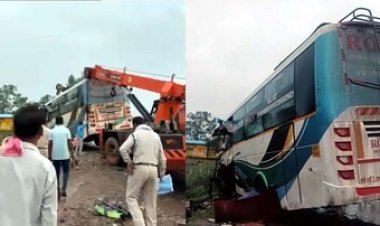 तेज रफ्तार बस ने हाइवा को मारी टक्कर, महिला समेत 3 लोगों की दर्दनाक मौत, कई घायल, 6 घायल यात्रियों की चीखों से दहला केन्द्री गांव