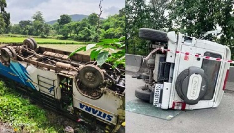 24 घंटे में दो बड़ा हादसा, खेत में पलटी बस हादसा, 15 यात्री घायल, इलाज जारी, इधर डिवाइडर से टकराई बोलेरो, एक की मौत, दो जख्मी