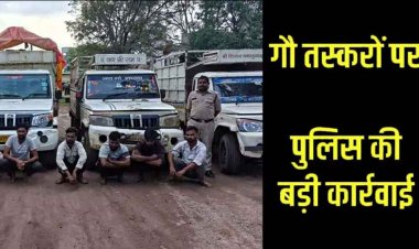 गौ तस्करी के खिलाफ बड़ी कार्यवाही, मवेशियों को बूचड़खाने ले जा रहे 9 अंतरराज्यीय तस्करों को पुलिस ने किया गिरफ्तार, 4 पिकअप बरामद