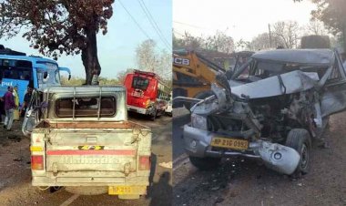 तेज रफ्तार का तांडव, बेकाबू पिकअप कैंपर वाहन ने मारी टक्कर, फिर बस से भिड़ंत, दो महिलाओं की मौके पर दर्दनाक मौत, हेल्पर घायल, ड्राइवर फरार