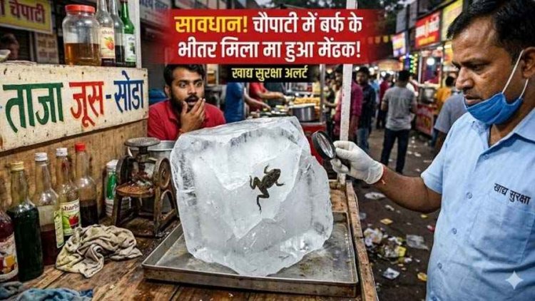 जूस दुकान की बर्फ में मरा मेंढक मिलने से हड़कंप, वीडियो वायरल, लोगों में आक्रोश, चौपाटी संघ ने किया संबंधित फैक्ट्री के खिलाफ कार्रवाई की मांग