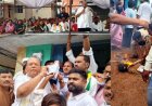 कांग्रेस कार्यकर्ताओं और सैकड़ों ग्रामीणों ने रैली निकालकर नगर पंचायत कार्यालय कोपरा का घेराव, जमकर नारेबाजी, कलेक्टर के नाम सौंपा ज्ञापन